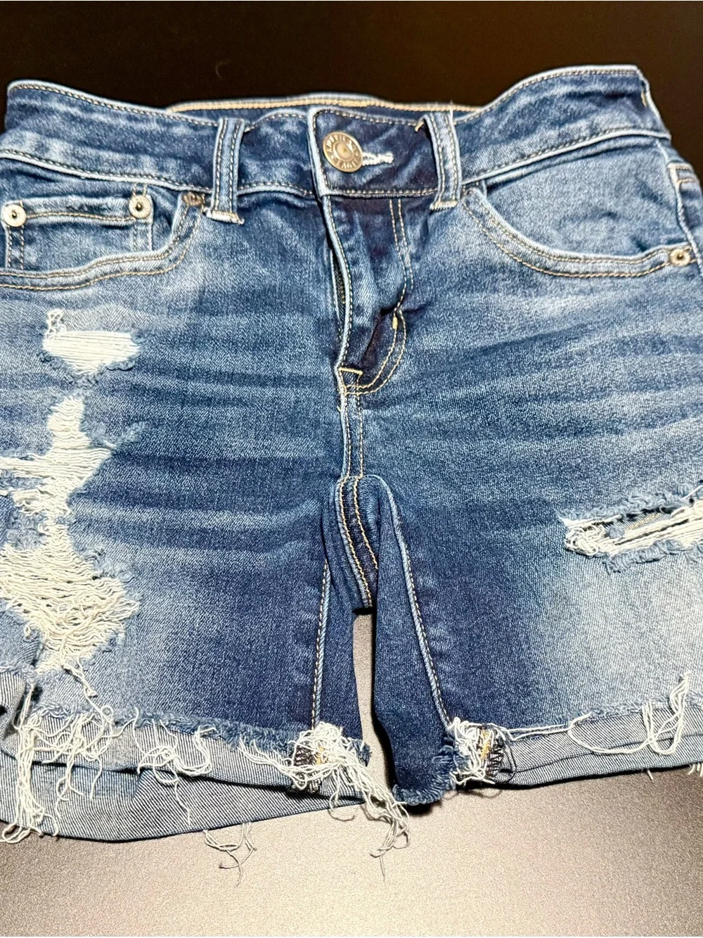 American Eagle Outfitters Distressed Dark Blue Denim Shorts size 0